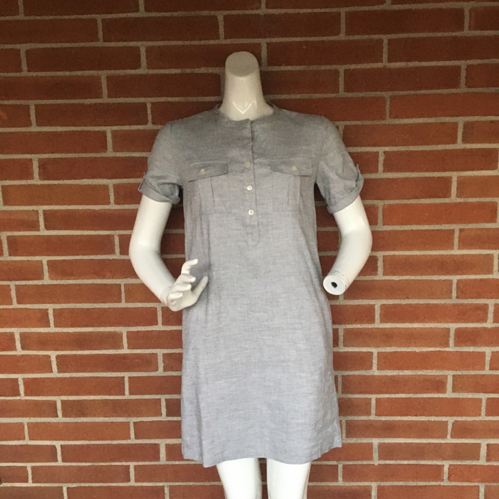 Theory Lina Grey Linen Blend Shirt Mini Dress NWT